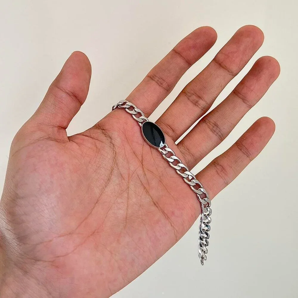 black opal cuban link silver bracelet
